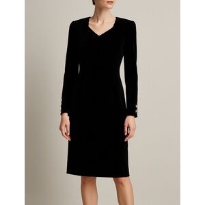 Vintage Liz Claiborne Black Velvet Sheath Dress Star Cuff Petite 12 USA